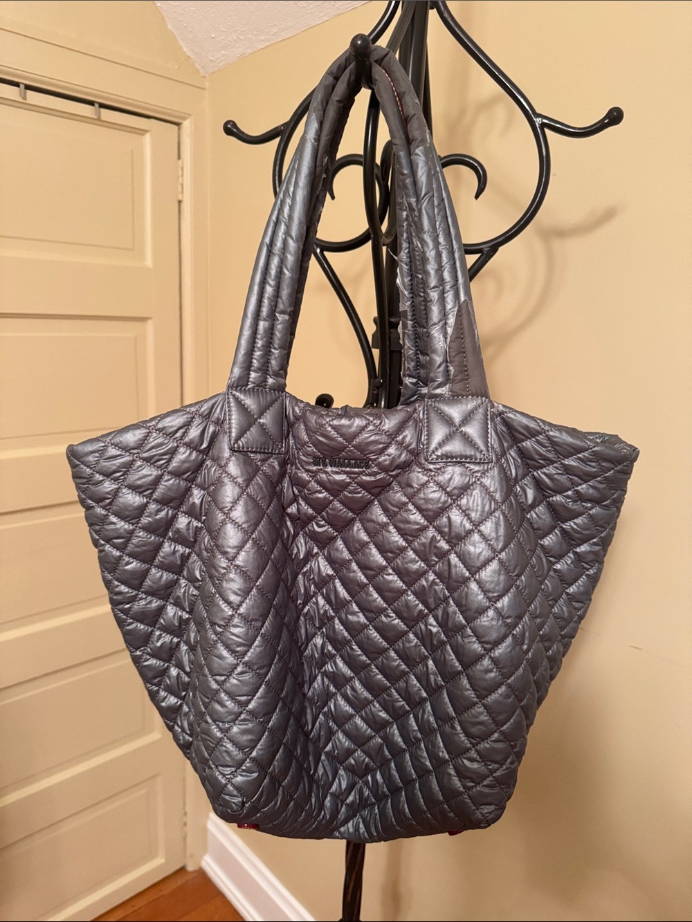 MZ Wallace Quilted Metallic Gray Tote